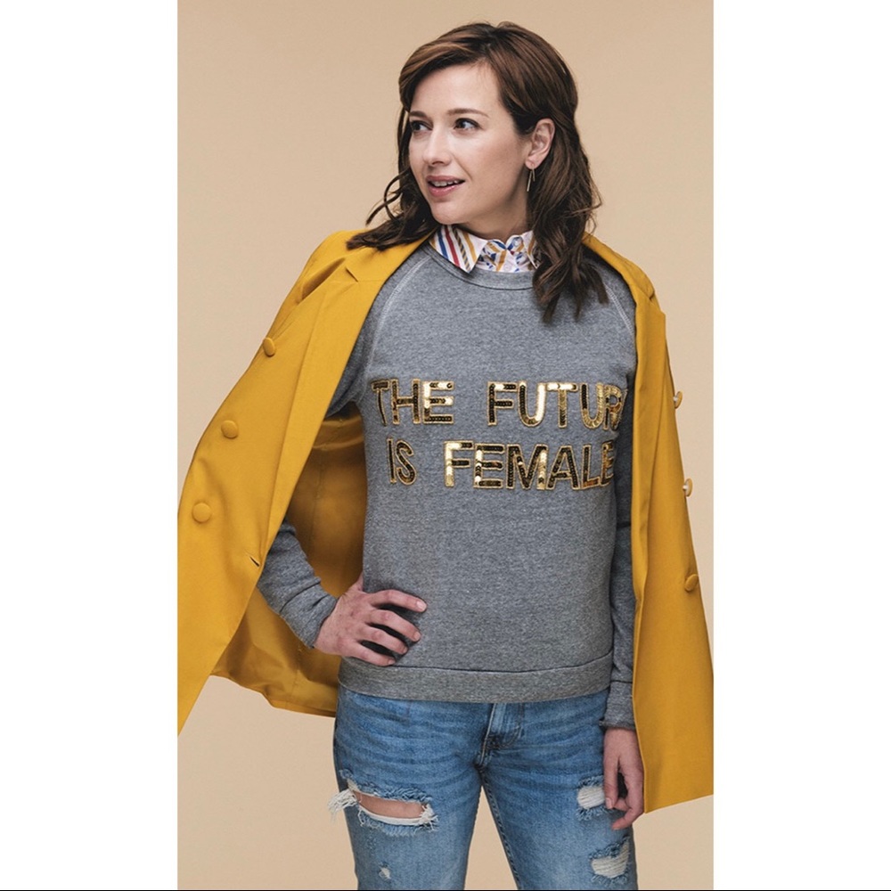 NWOT Gray Women's Sweater with Gold Accents